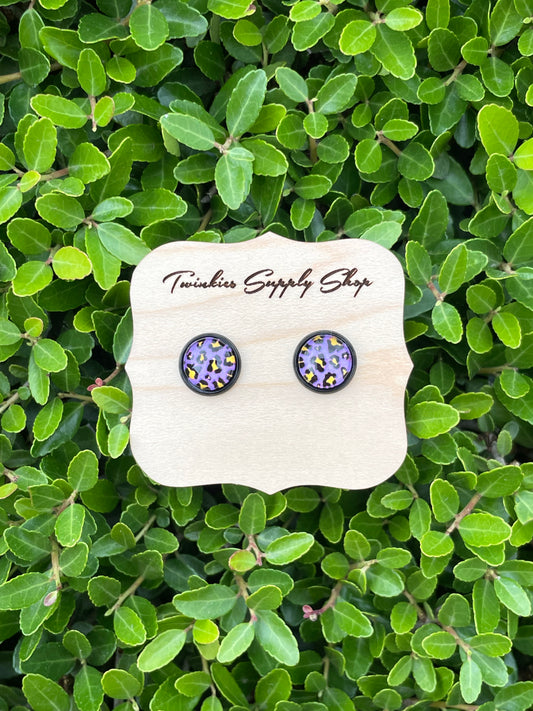 10mm Purple Leopard Earrings