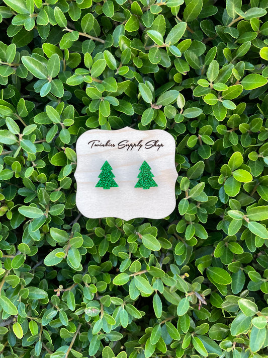 Christmas Tree Green Glitter Acrylic Earrings
