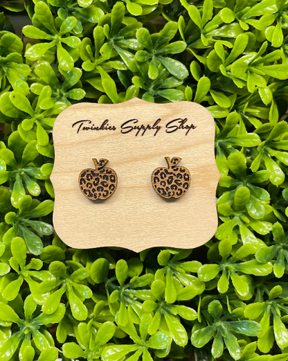 Leopard Apple Walnut Earrings, Teacher Earrings