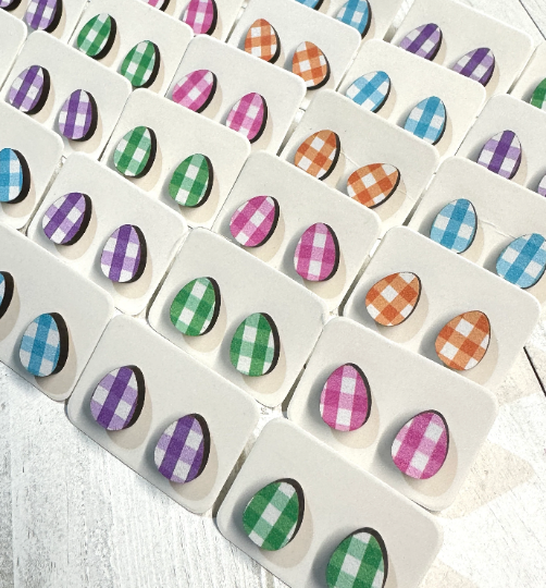 Plaid Easter Egg Wood Earrings Grab Bag | Spring Earrings