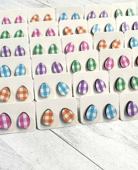Plaid Easter Egg Wood Earrings Grab Bag | Spring Earrings