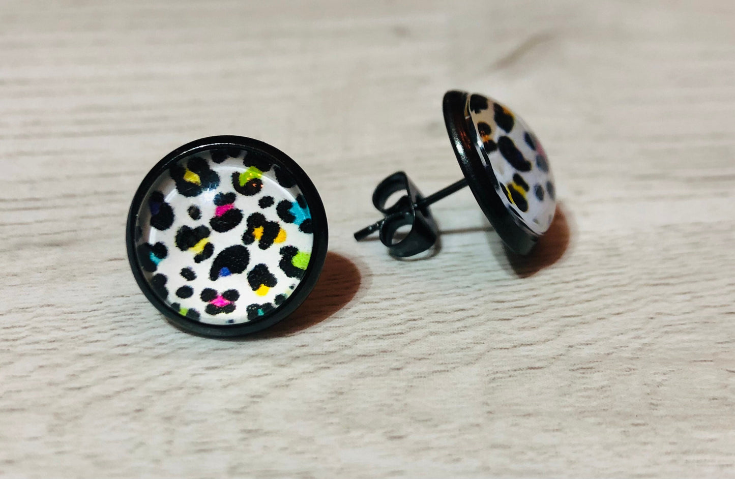 12mm White Leopard Rainbow Earrings