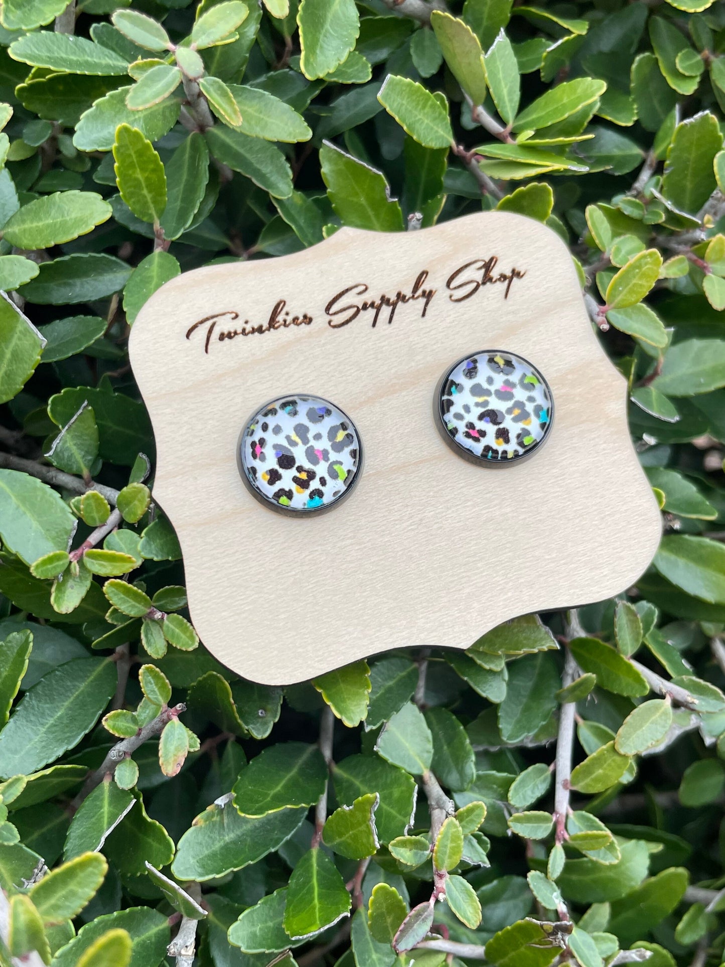 12mm White Leopard Rainbow Earrings