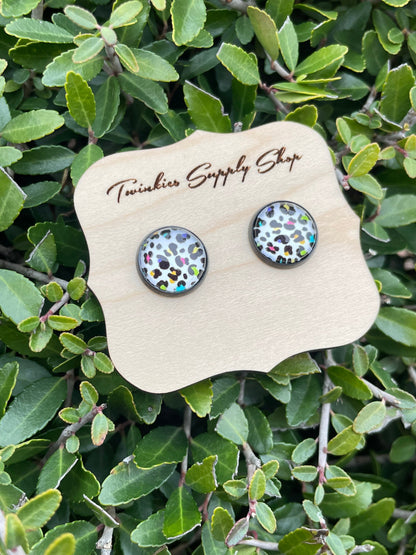 12mm White Leopard Rainbow Earrings