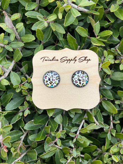 12mm White Leopard Rainbow Earrings