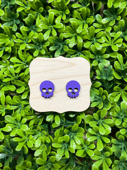 Purple Skull Wood Earrings | Halloween Earrings