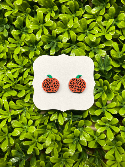 Leopard Pumpkin Wood Earrings