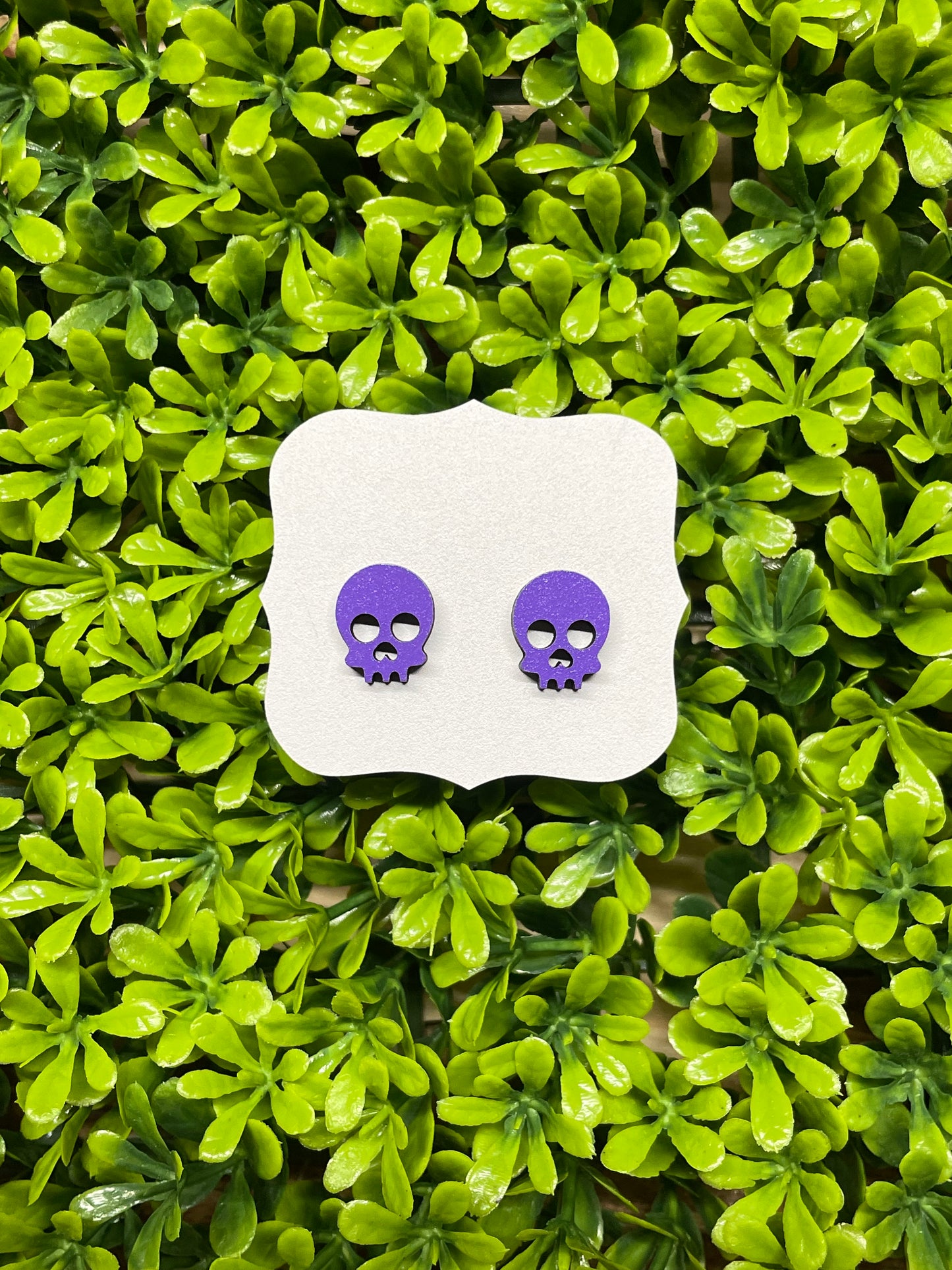 Purple Skull Wood Earrings | Halloween Earrings