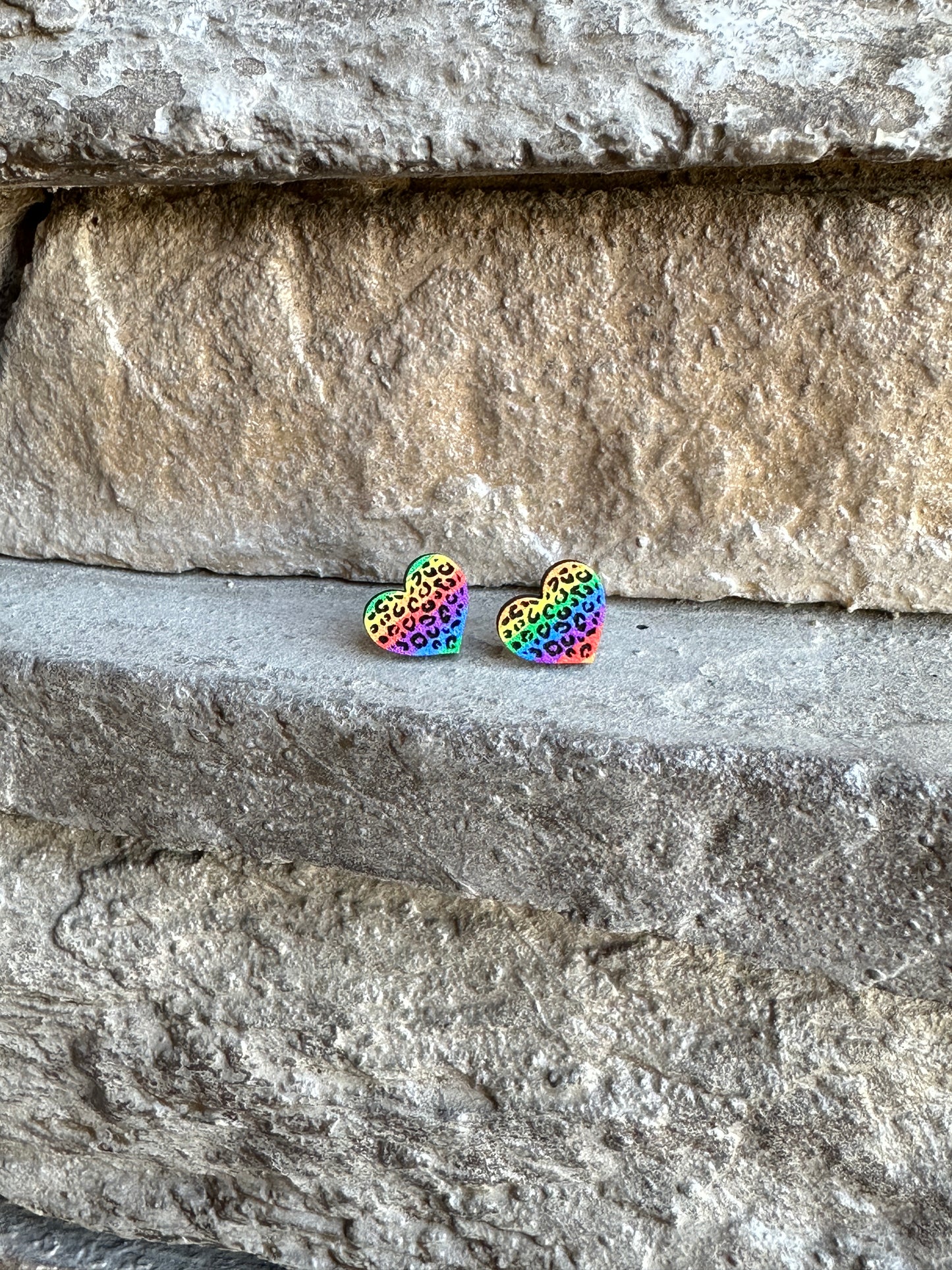 Rainbow Leopard Heart Earrings