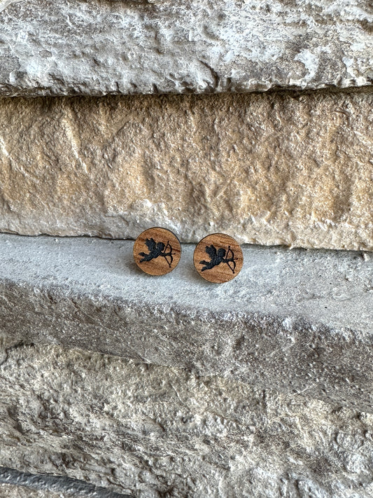 Cupid Walnut Wood Earrings